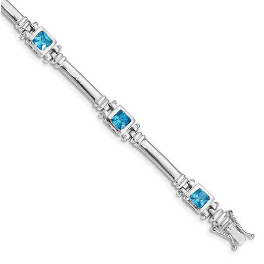 Sterling Silver Rhodium-plated Blue Topaz Bracelet QX160BT