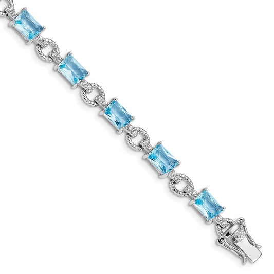 Sterling Silver Rhodium-plated Blue and Clear CZ Bracelet QX606CZ