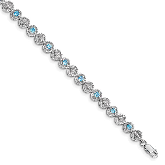 Sterling Silver Rhodium-plated Blue Topaz Diamond Bracelet QX829BT