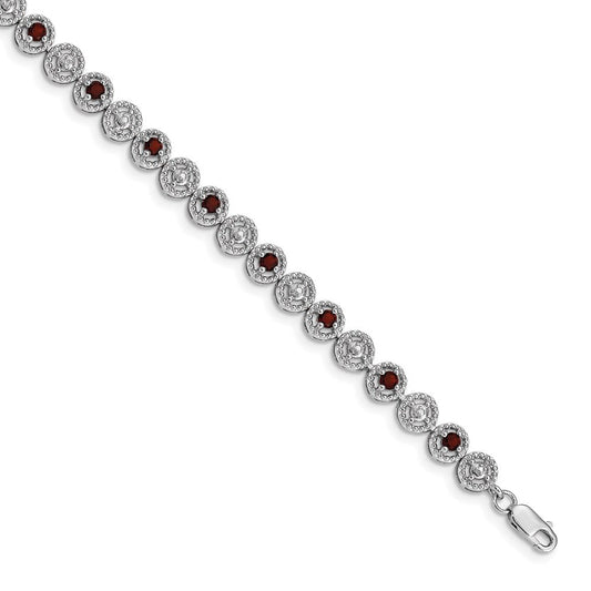Sterling Silver Rhodium-plated Garnet Diamond Bracelet QX829GA