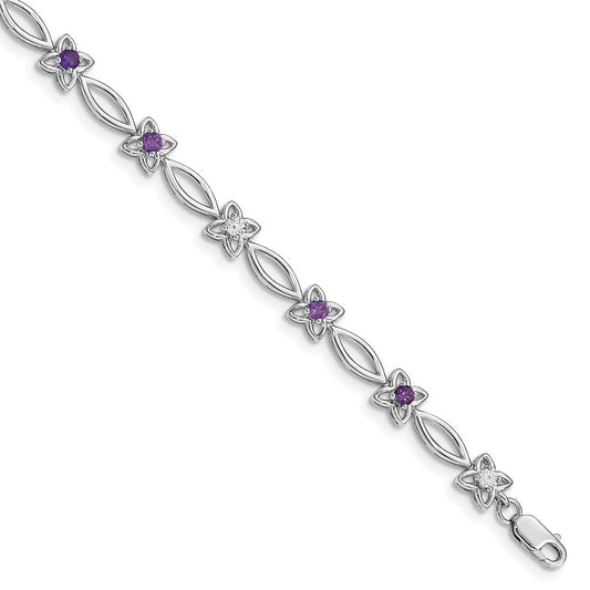 Sterling Silver Rhodium-plated Amethyst & Diamond Bracelet QX847AM