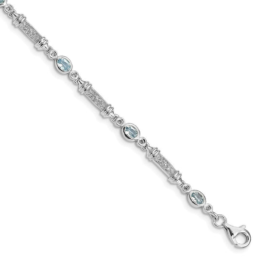 Sterling Silver Rhodium-plated Aquamarine and Diamond Bracelet QX855AQ