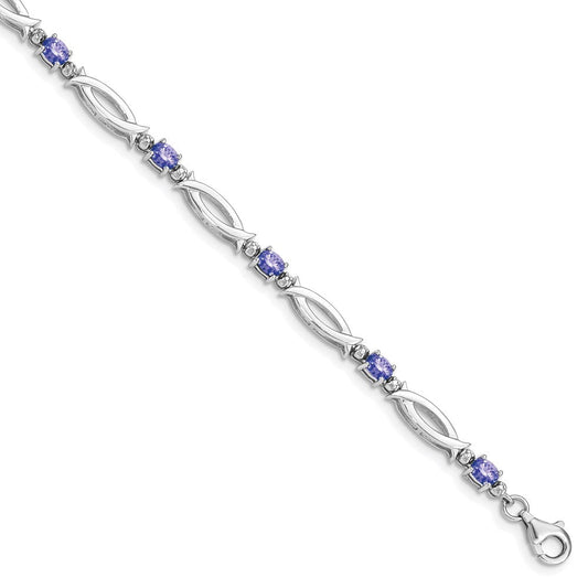 Sterling Silver Rhodium-plated Tanzanite and Diamond Bracelet QX856TZ