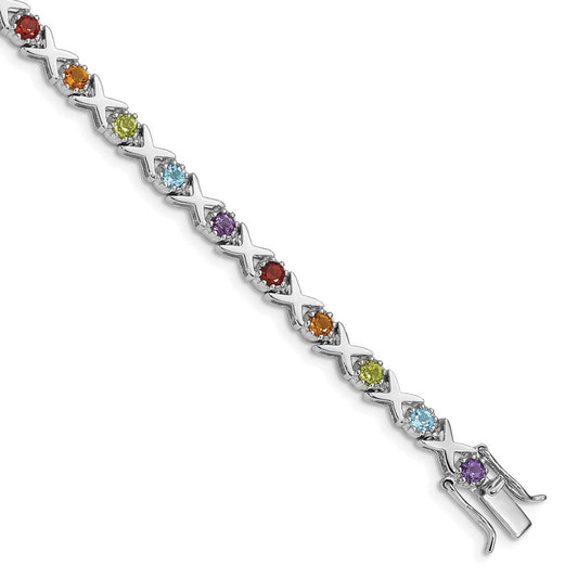 Sterling Silver Rhodium-plated & Multi Gemstone Bracelet QX942RB