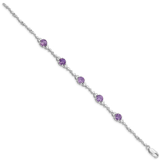 Sterling Silver Rhodium-plated Amethyst & Diamond Tennis Bracelet QX946AM
