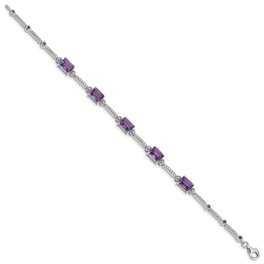 Sterling Silver Rhodium-plated Amethyst & Diamond Tennis Bracelet QX947AM