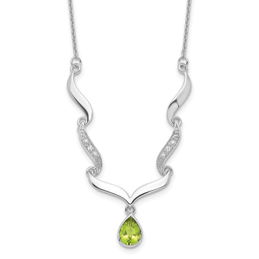 Sterling Silver RH Plated Peridot and White Topaz with 2in. Ext Necklace QX954PE