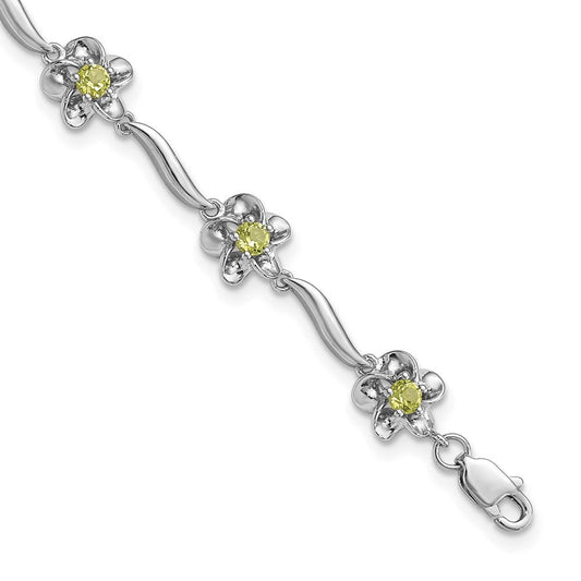 Sterling Silver Rhodium-plated Floral Peridot Bracelet QX982PE