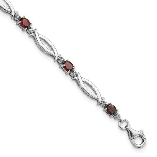 Sterling Silver Rhodium-plated Garnet and Diamond 7.25in Bracelet QX994GA