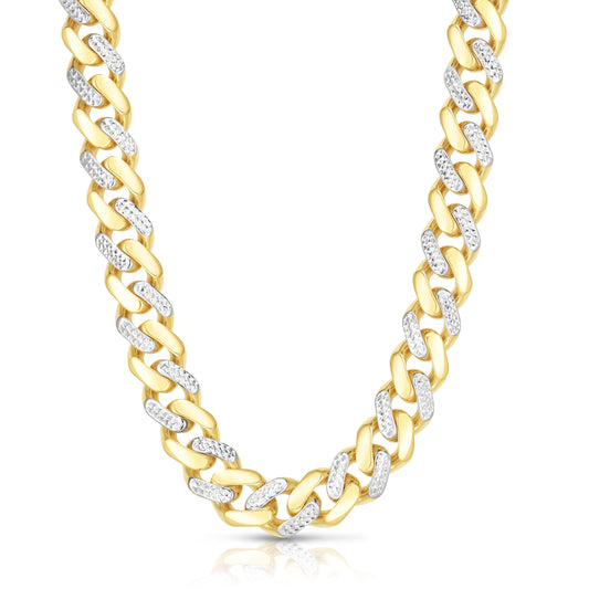 Royal Chain 14K Gold 11.5mm Alternating White Pave Lite Miami Cuban RC10351