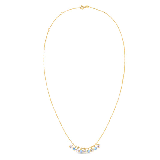 Royal Chain 14K Gold Blue and White Topaz Dancing Drop Necklace RC11902