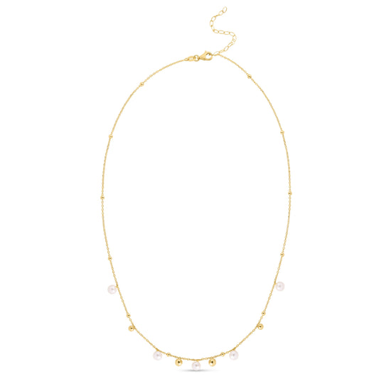 Royal Chain 14K Gold Pearl and Scattered Bead Necklace RC11945