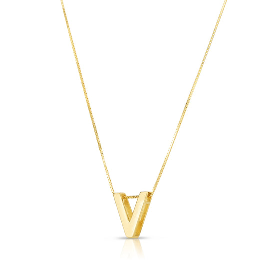 Royal Chain 14K Gold Block Letter Initial V Necklace RCV10969