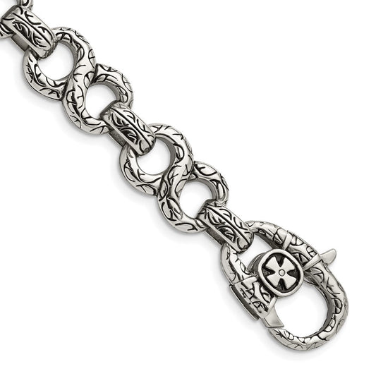 Chisel Stainless Steel Antiqued Polished and Textured 8.5 inch Infinity Symbol Link Bracelet SRB1037-8.5