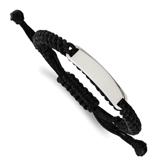 Chisel Stainless Steel Polished Black Fabric Adjustable ID Bracelet SRB1083
