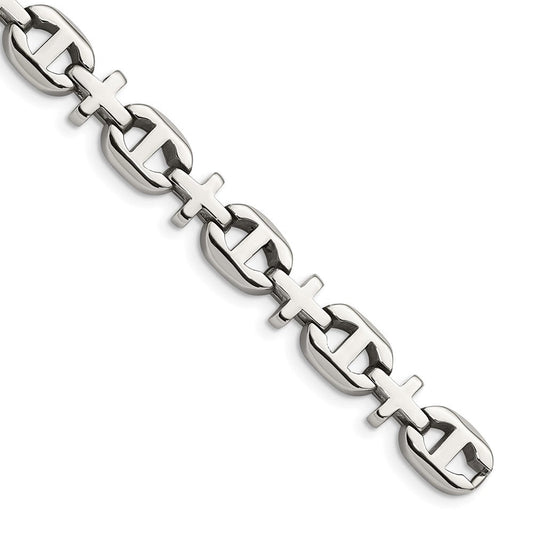 Chisel Stainless Steel Polished 8.5 inch Cross Link Bracelet SRB1102-8.5