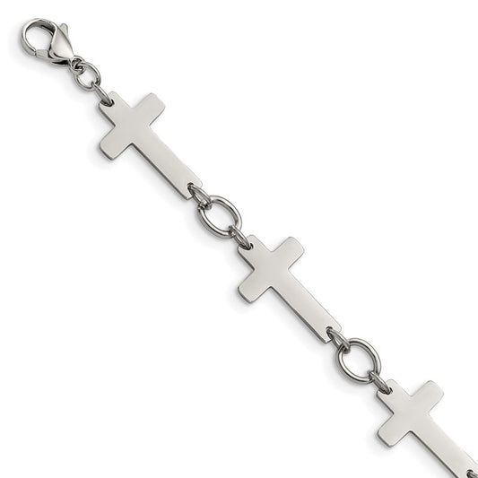 Chisel Stainless Steel Polished 8 inch Sideways Cross Link Bracelet SRB1129-8