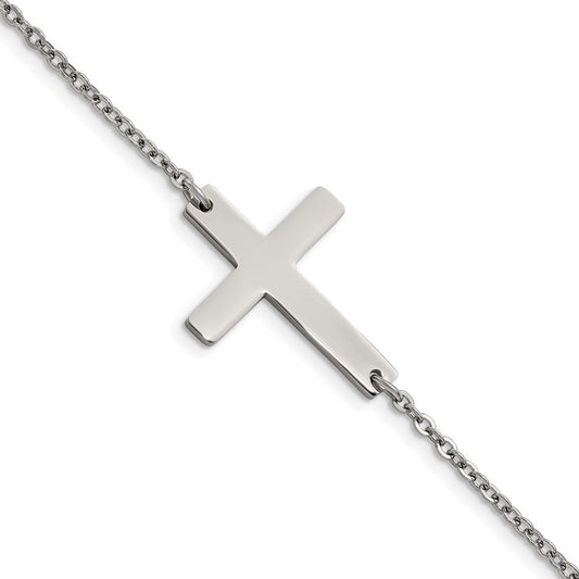 Chisel Stainless Steel Polished Sideways Cross 7.25 inch Bracelet SRB1130-7.25