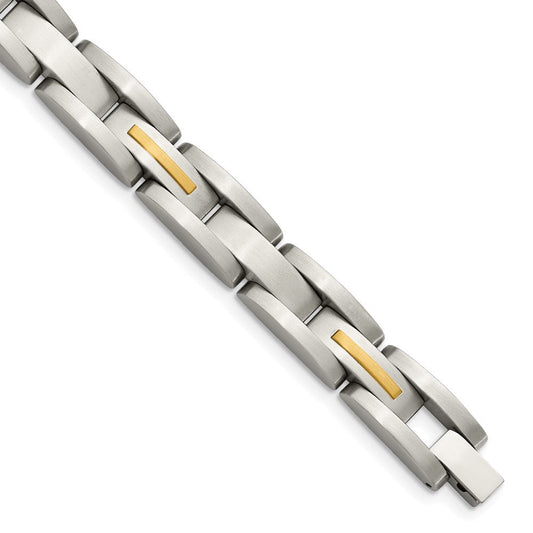 Chisel Stainless Steel with 14k Gold Accent Brushed 8 inch Link Bracelet SRB116-8