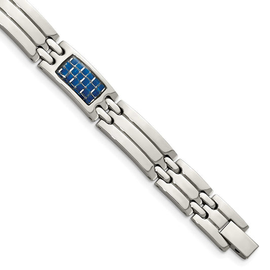 Chisel Stainless Steel Polished with Blue Carbon Fiber Inlay 8.5 inch Link Bracelet SRB1220-8.5