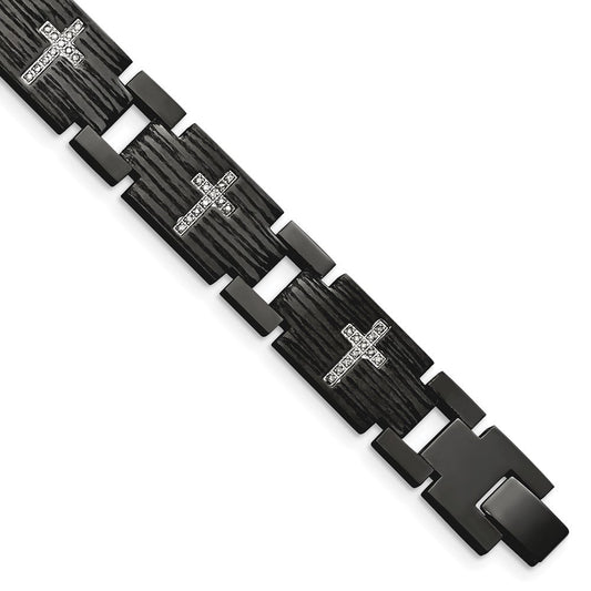 Chisel Stainless Steel Polished and Matte Black IP-plated with 1/4 carat Diamond 8.25 inch Bracelet SRB1542-8.5