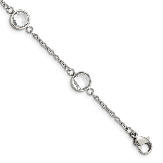 Chisel Stainless Steel Polished with Glass 6.5 inch Bracelet with 1.25 inch Extension SRB1613-6.5