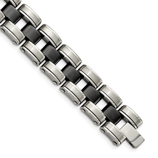 Chisel Stainless Steel Brushed and Polished with Black Ceramic 8.5 inch Link Bracelet SRB1706-8.5