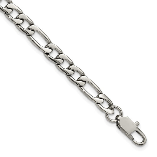 Chisel Stainless Steel Polished 6mm 8 inch Figaro Chain Bracelet SRB1806-8