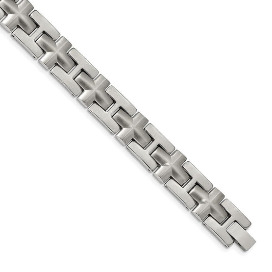 Chisel Stainless Steel Brushed and Polished 8.5 inch Cross Link Bracelet SRB1916-8.5