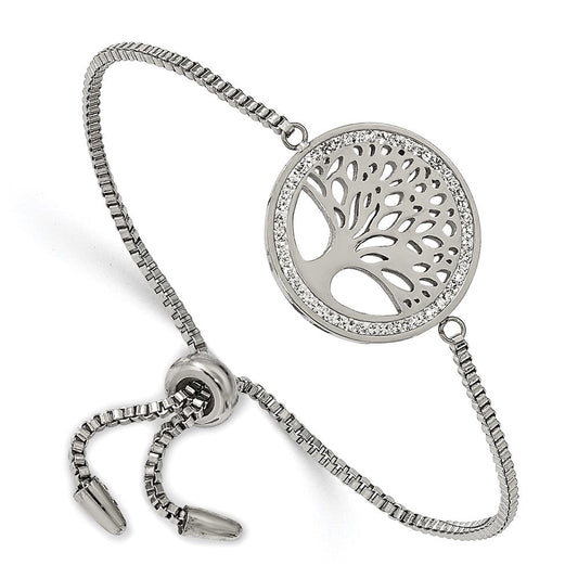 Chisel Stainless Steel Polished with Preciosa Crystal Tree of Life Adjustable Bracelet SRB1918