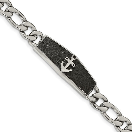 Chisel Stainless Steel Polished Black IP-plated Laser Cut Anchor 8.5 inch ID Bracelet SRB1925-8.5