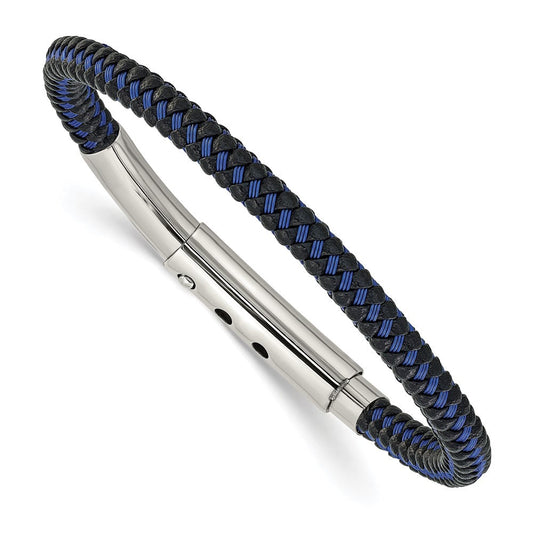 Chisel Stainless Steel Polished Blue Wire and Black Polyurethane Adjustable 7.75 to 8.25 inch Bracelet SRB1940