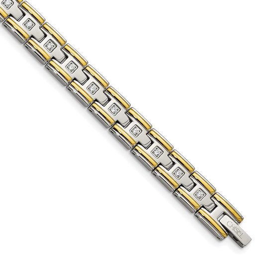Chisel Stainless Steel Polished Yellow IP-plated with CZ 8.5 inch Link Bracelet SRB2008-8.5
