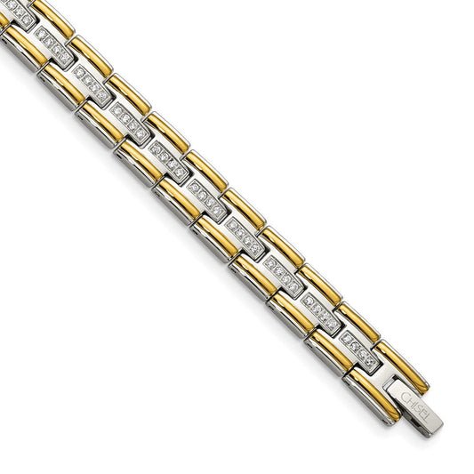 Chisel Stainless Steel Polished Yellow IP-plated with CZ 8.5 inch Link Bracelet SRB2010-8.5