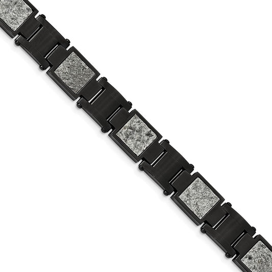 Chisel Stainless Steel Polished Black IP-plated with Sedimentary Rock Inlay 8.5 inch Link Bracelet SRB2168-8.5