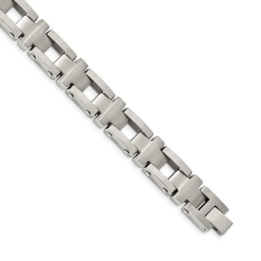 Chisel Stainless Steel Brushed and Polished 8.5 inch Open Cross Link Bracelet SRB2174-8.5