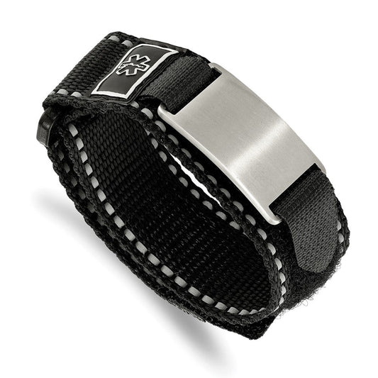 Chisel Stainless Steel Brushed Black Nylon with Adjustable Velcro Close Medical ID Bracelet SRB2186