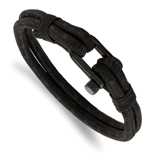 Chisel Stainless Steel Polished Black IP-plated Black Woven Nylon and Cotton 8.5 inch Bracelet SRB2250-8.5