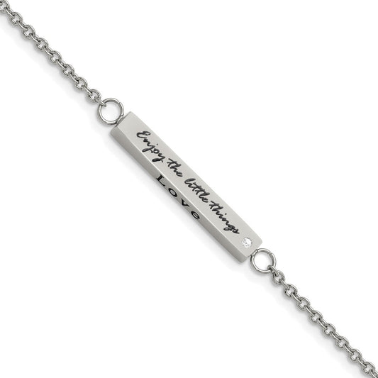Chisel Stainless Steel Polished with CZ LOVE DREAM LAUGH Enjoy the little things 7 inch Bracelet with 1.5 inch Extension SRB2258-7