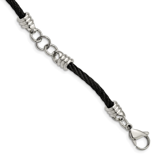 Chisel Stainless Steel Polished Black IP-plated Cable 9 inch Bracelet SRB249-9