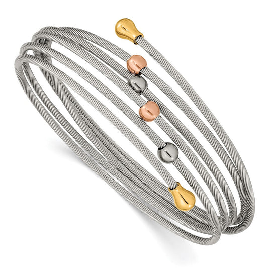 Chisel Stainless Steel Polished Rose and Yellow IP-plated Flexible Coil Bangle SRB2604