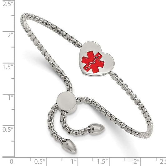 Chisel Stainless Steel Polished with Red Enamel Heart Medical ID Adjustable Bracelet SRB2638