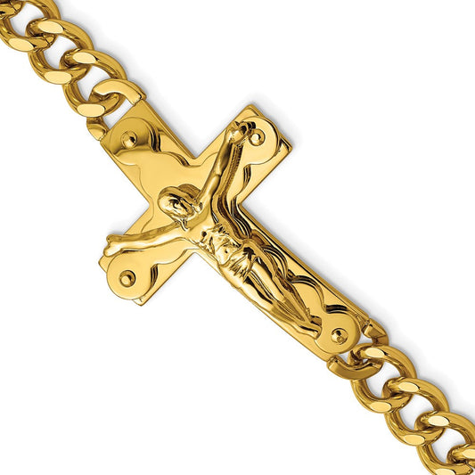 Chisel Stainless Steel Polished Yellow IP-plated Crucifix 8.25 inch Bracelet SRB2658-8.25