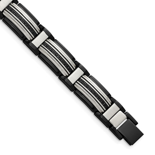 Chisel Stainless Steel Polished Black IP-plated with Black CZ 8.75 inch Link Bracelet SRB2668-8.75