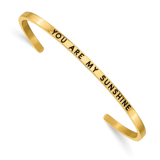 Chisel Stainless Steel Polished Yellow IP-plated and Enameled with Crystal YOU ARE MY SUNSHINE 3mm Cuff Bangle SRB2676