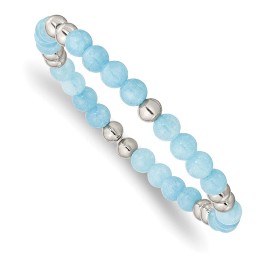 Chisel Stainless Steel Polished 6mm Blue Quartz Beaded Stretch Bracelet SRB2733