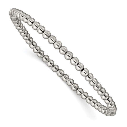 Chisel Stainless Steel Polished 4mm Beaded Stretch Bracelet SRB2744
