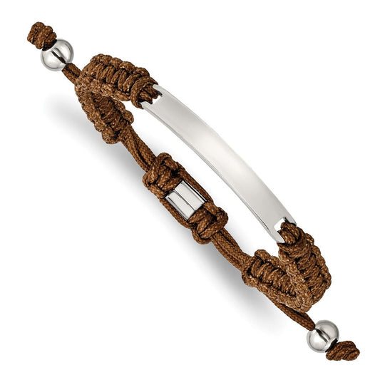 Chisel Stainless Steel Polished Brown Nylon Adjustable ID Bracelet SRB2797