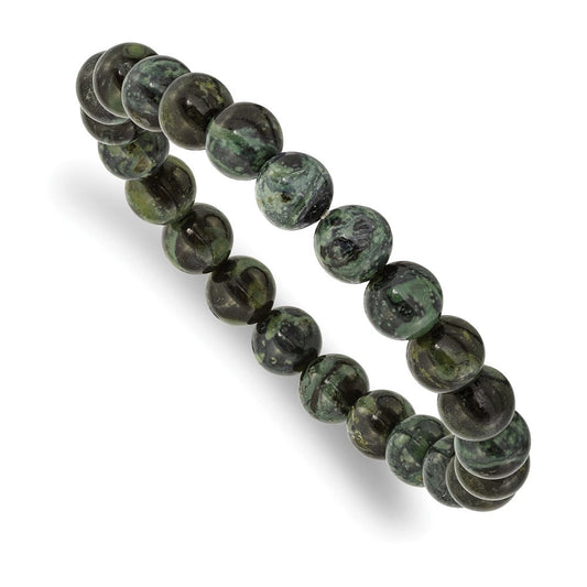 Chisel 8mm Green Eye Agate Beaded Stretch Bracelet SRB2862