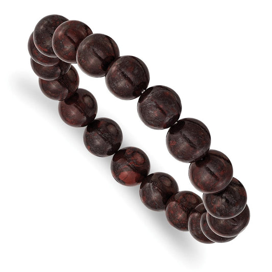 Chisel 10mm Black and Red Agate Beaded Stretch Bracelet SRB2878